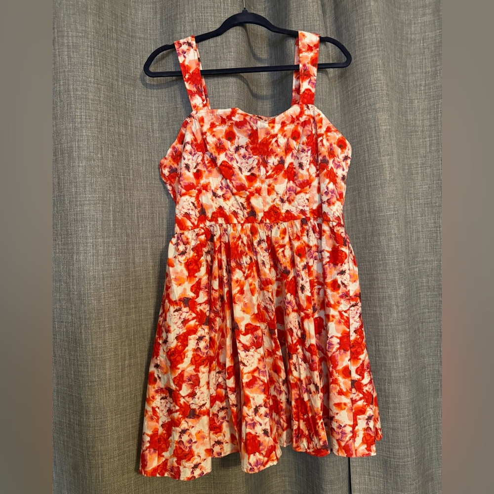 New Chelsea 28 Floral Cotton Fit & Flare Sleeveless Dress Orange Red Size 28/M
